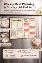 Weekly Meal Planner & Grocery List Pad – A5 (2 x A6) | Fridge Magnet | Peelable Sticky Back | 30 Pages Each