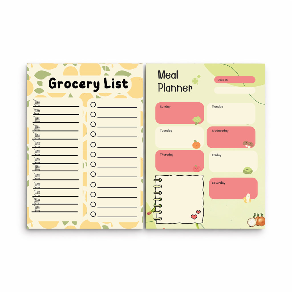Magnetic Weekly Meal Planner & Grocery List Pad – A5 (2 x A6) | Fridge Magnet | Peelable Sticky Back | 30 Pages Each