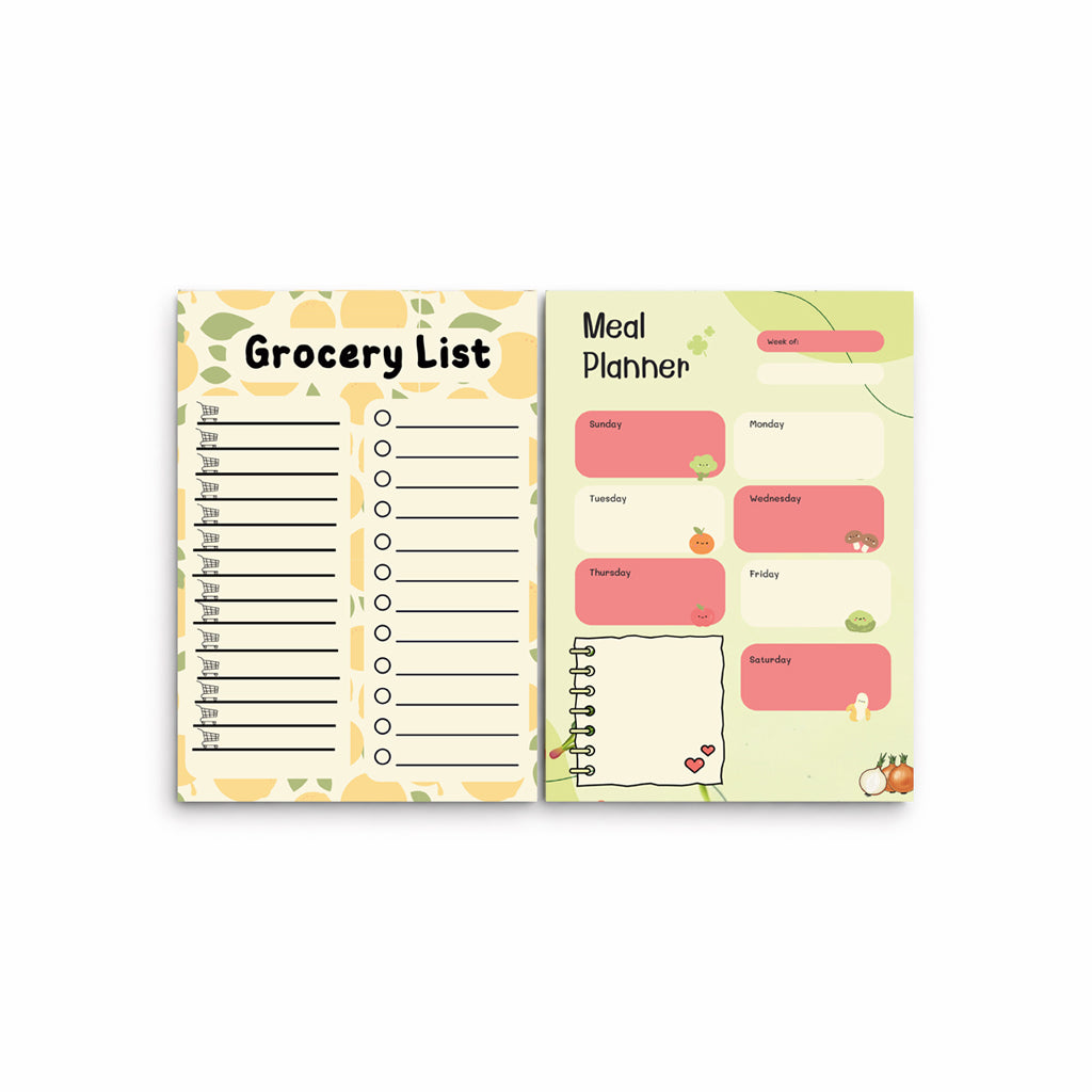 Weekly Meal Planner & Grocery List Pad – A5 (2 x A6) | Fridge Magnet | Peelable Sticky Back | 30 Pages Each