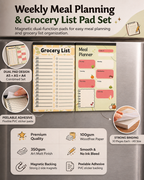 Weekly Meal Planner & Grocery List Pad – A4 (2 x A5) | Fridge Magnet | Peelable Sticky Back | 30 Pages Each